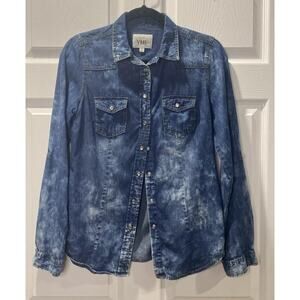 YMI Acid Washed DISTRESSED Denim Small PEARL SNAP Button Up WESTERN Shirt
